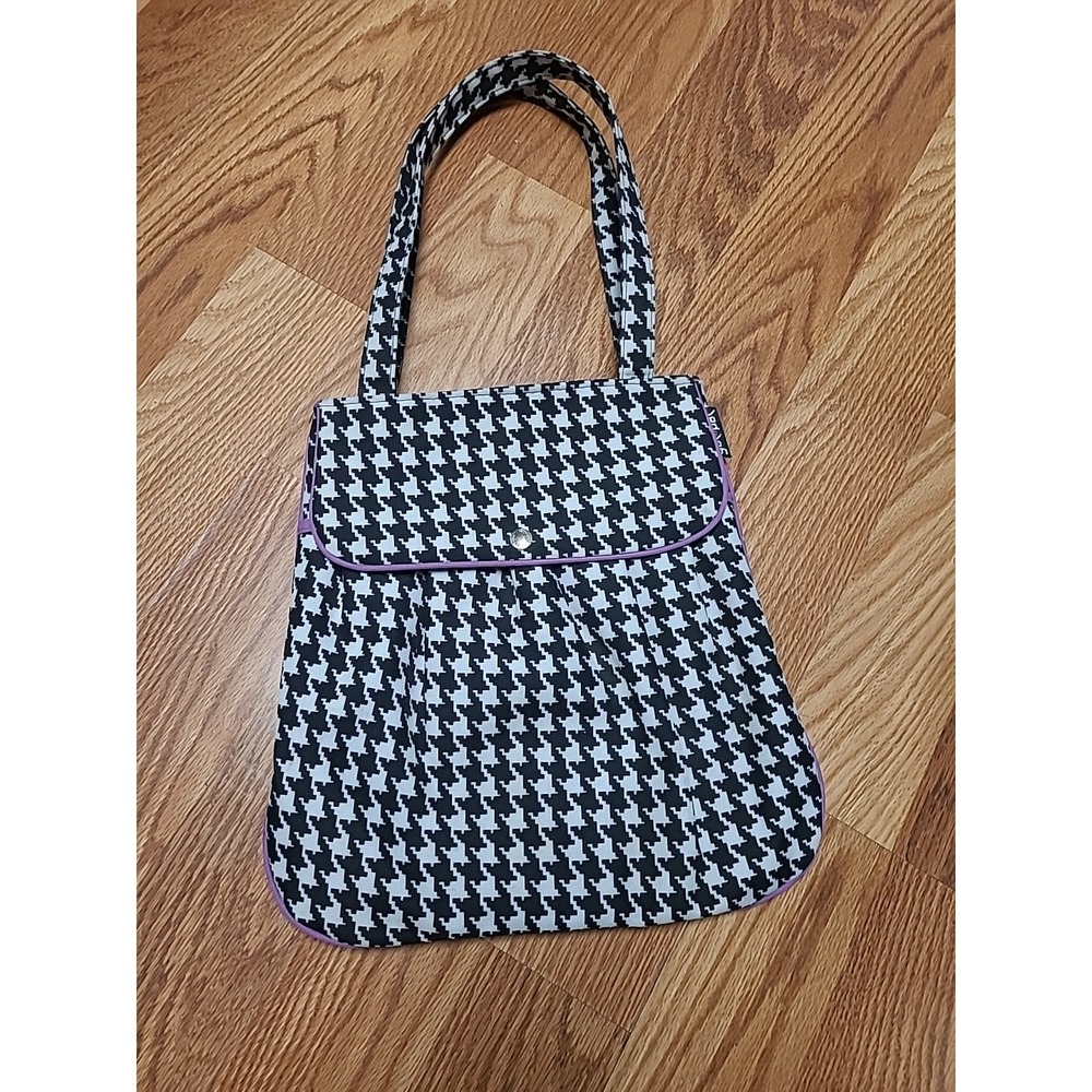 YAK PAK Tote Bag Purse In Canvas Houndstooth Pattern Black & White‎ Size LARGE